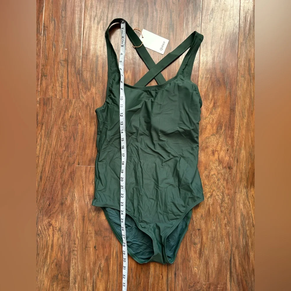 Quince NWT Olive Green Italian Cross-Back One-Piece Swimsuit - Picture 7 of 7
